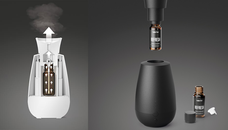 Wizualizacja działania aromatyzera Ella z aromatem prosto z butelki