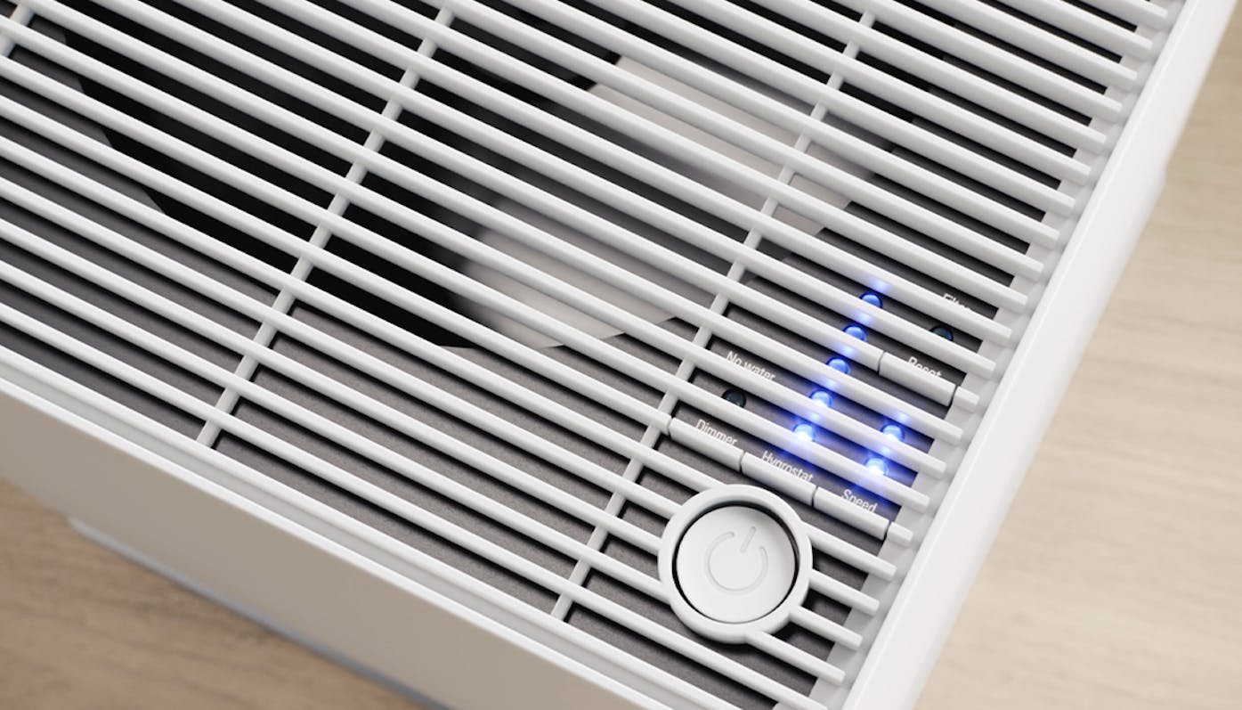 Widok na górne przyciski i diody kontrolne nawilżacza Oskar