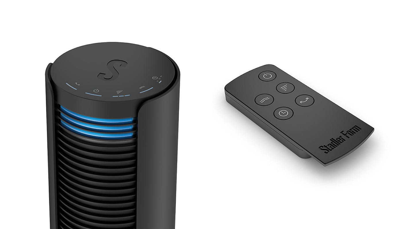 Prosta obsługa zbliżenie na panel sterowania i pilota wentylatora Peter 2 od Stadler Form