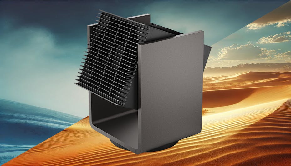 Termowentylator Alex na tle lodu i pustyni. Chłodzi i grzeje