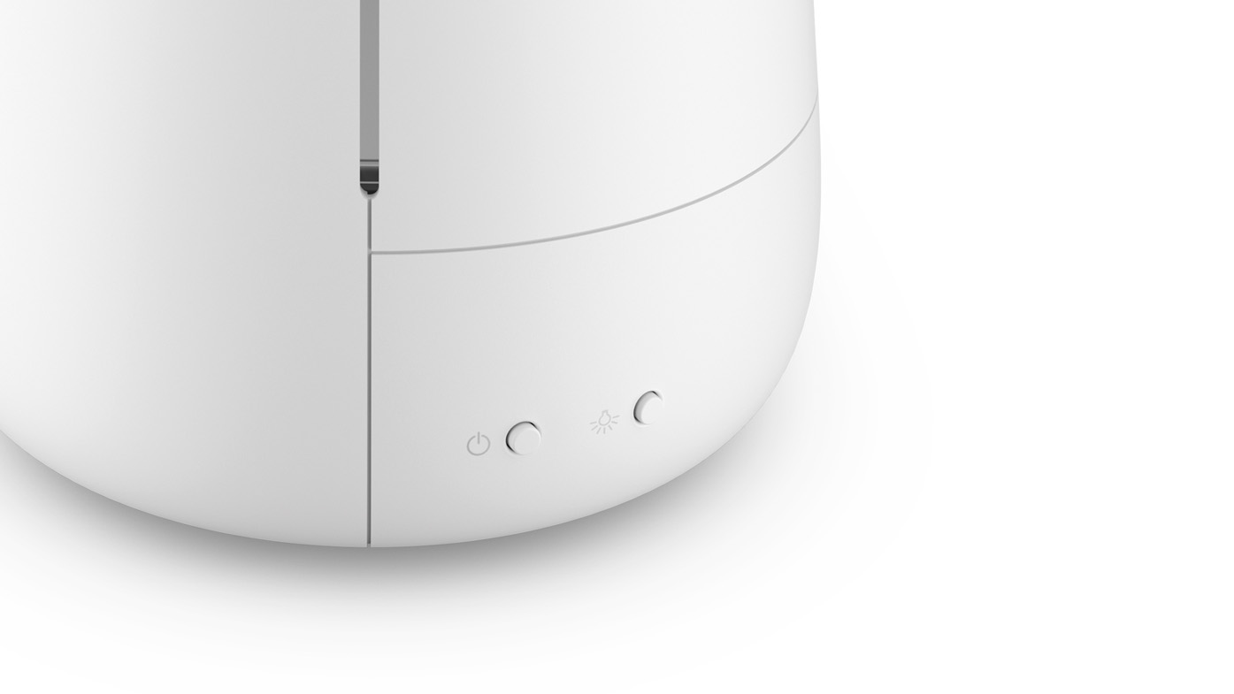 Zbliżenie przycisków sterujących nawilżacza powietrza Ben w kolorze białym od Stadler Form