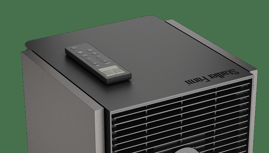 Zbliżenie na panel sterowania i pilot termowentylatora Stadler Form Alex